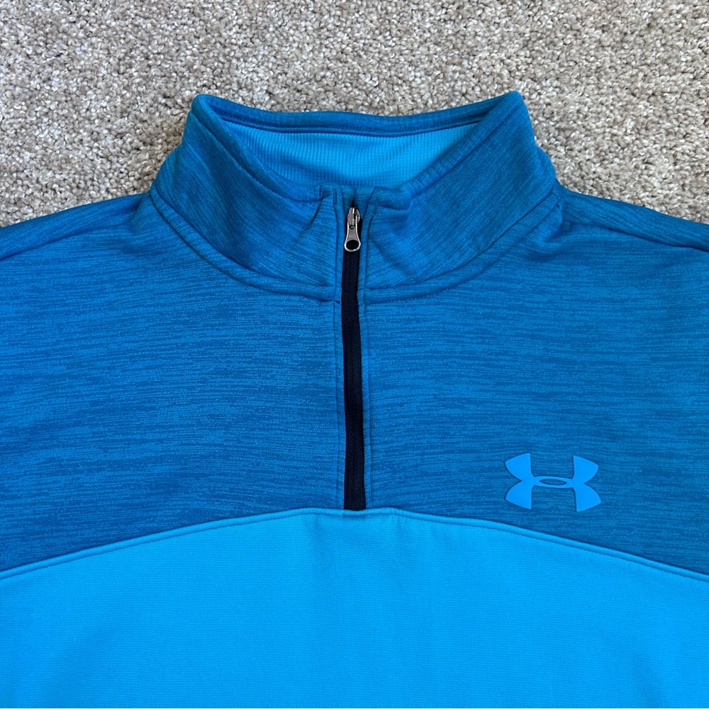 Under Armour ColdGear 1/4 Zip Pullover Men's Large Blue Two-Tone Fleece Loose - Picture 2 of 7